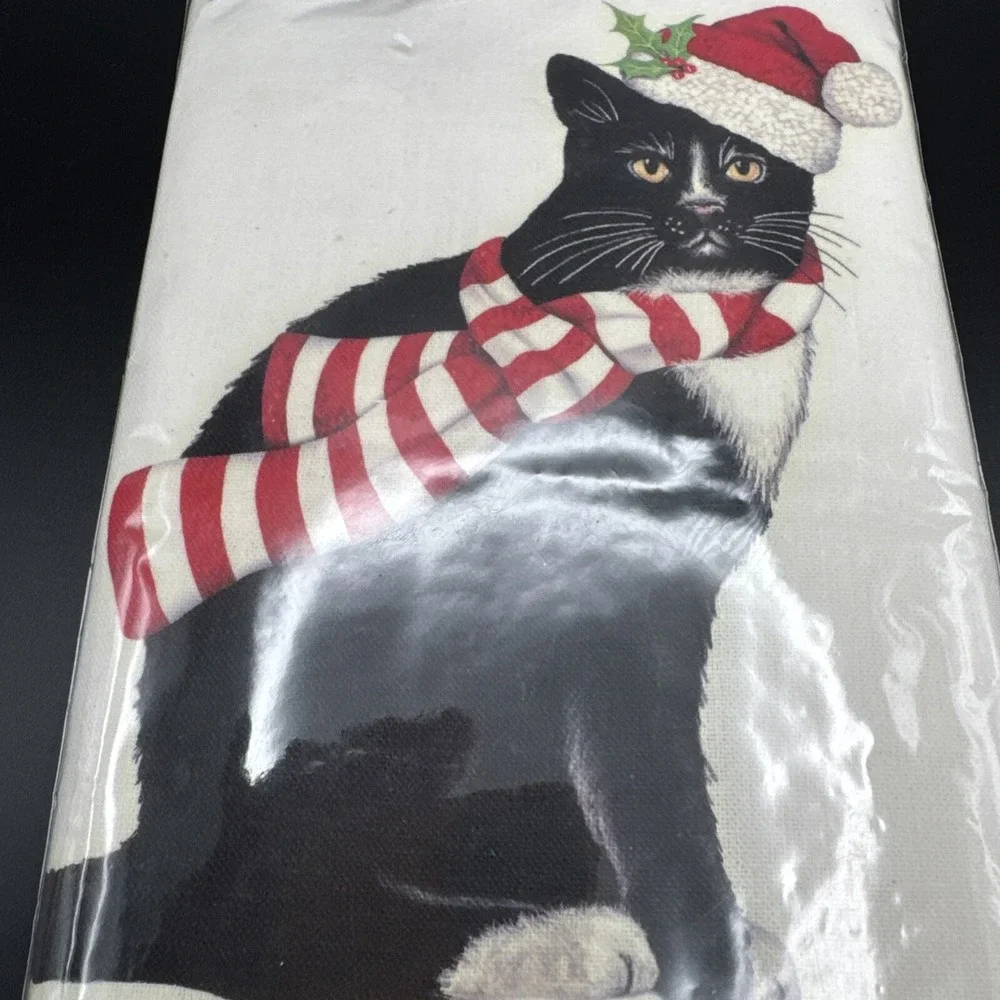 Mary Lake Thompson Flour Sack Kitchen Tea Dish Towel Tuxedo Cat Hat Christmas‎